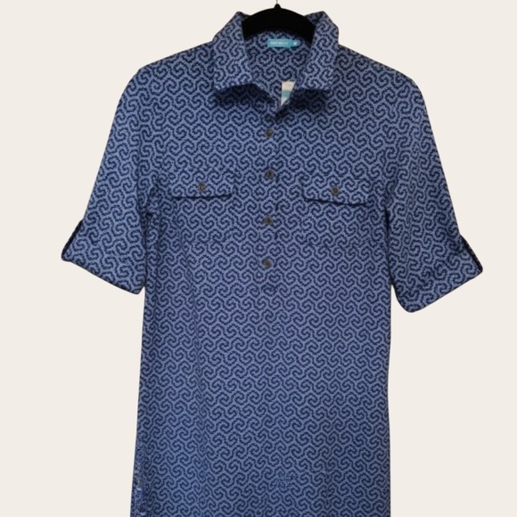 J. McLaughlin Dresses & Skirts - J.McLaughlin Lawrence Dress XS Navy Blue Honeycomb Geometric Shirt Dress NWT